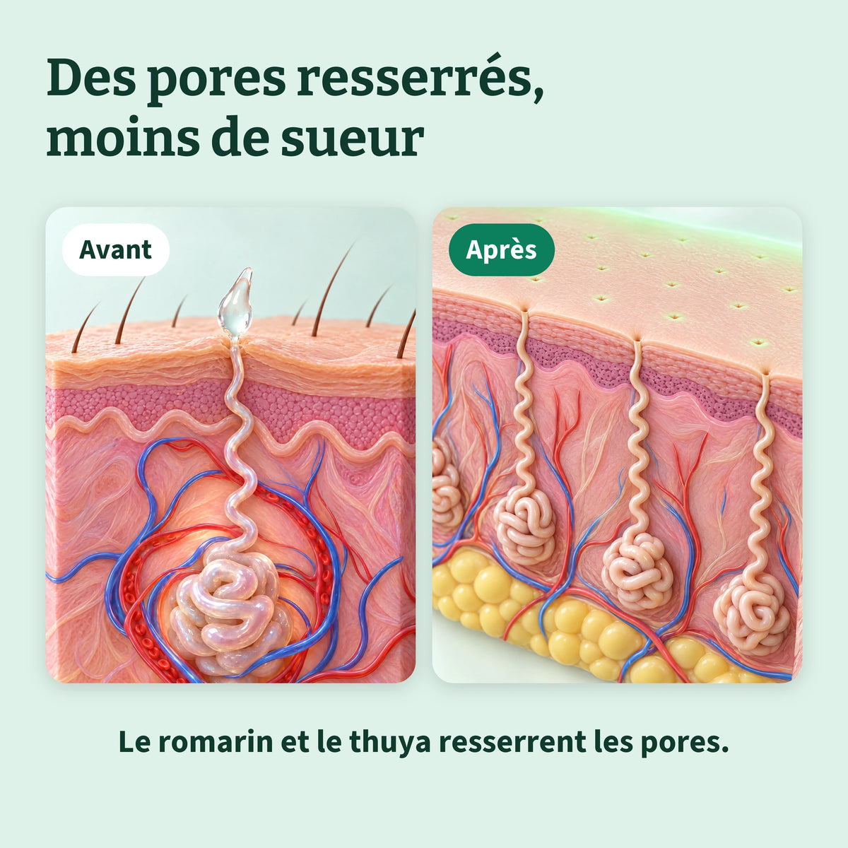 Des pores resserrés, moins de sueur